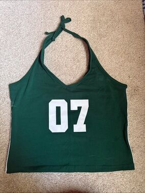 Fashionova Green Halter Tank Top with '07' Graphic